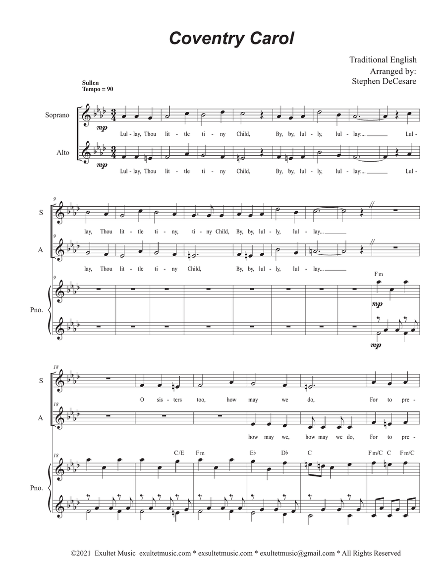Coventry Carol (Duet for Soprano and Alto solo) Alto Voice scores gallery preview page 2