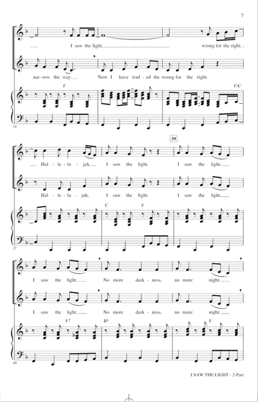 I Saw The Light (arr. Audrey Snyder) 2-Part scores gallery preview page 5