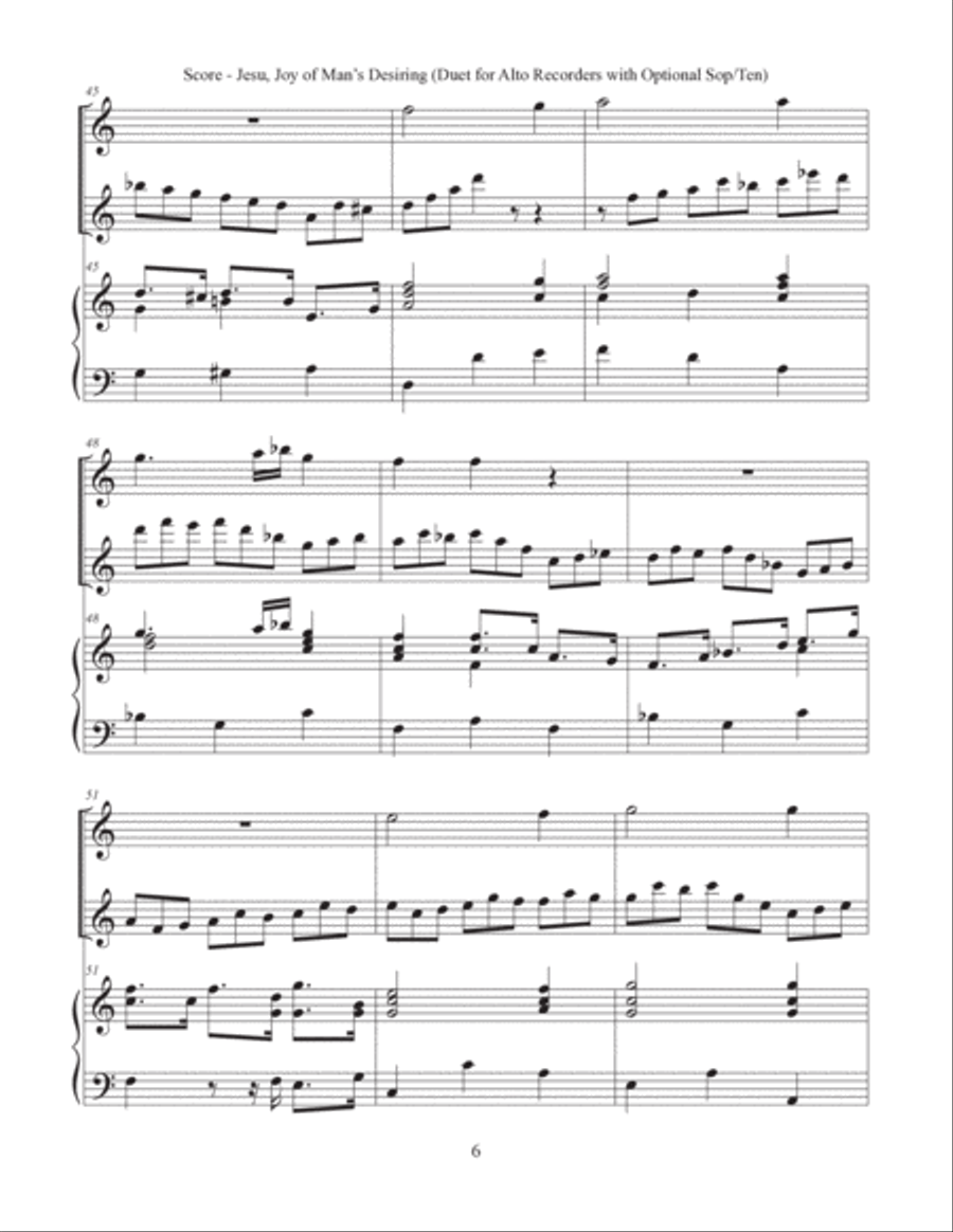 Jesu, Joy of Man's Desiring (Duet for Alto Recorders with Optional Sop/Ten) Woodwind Duet scores gallery preview page 6