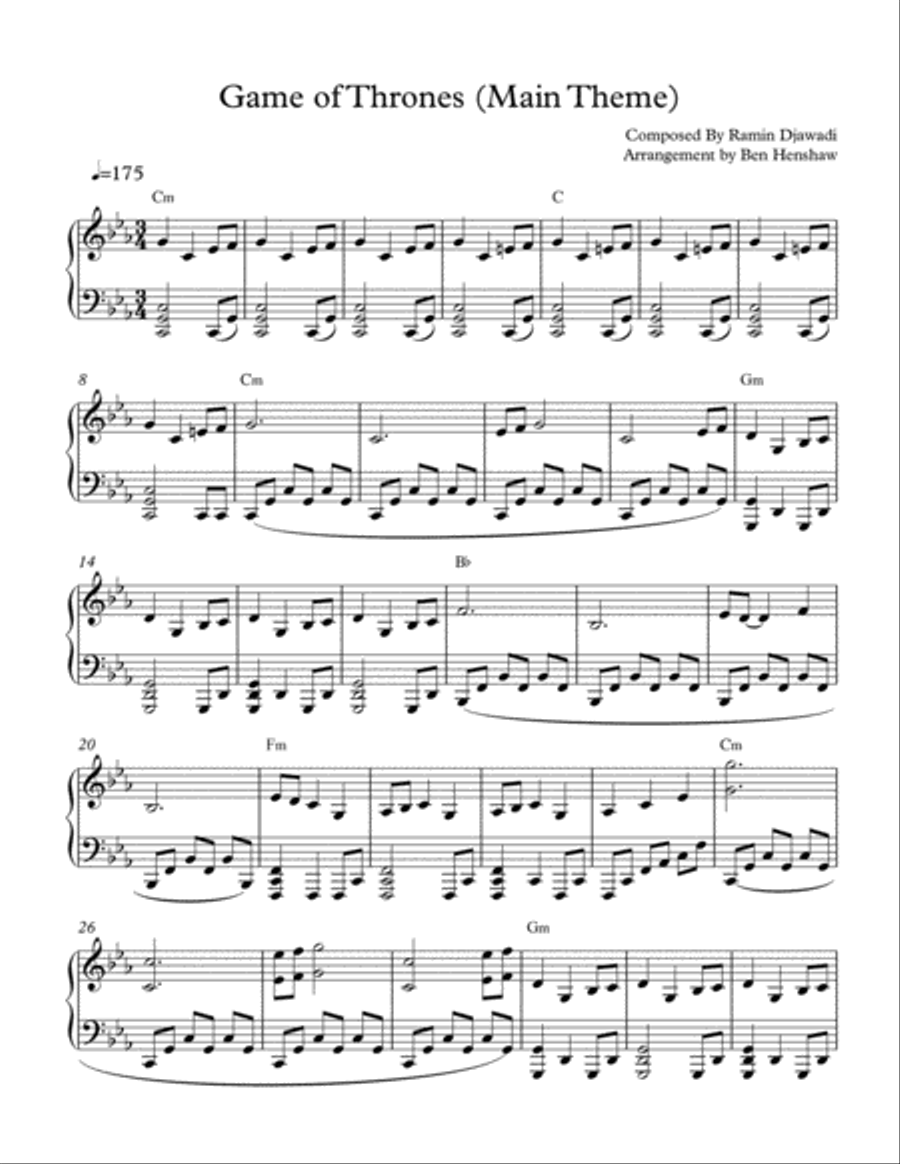 Game Of Thrones Game Of Thrones Piano Solo scores gallery preview page 1