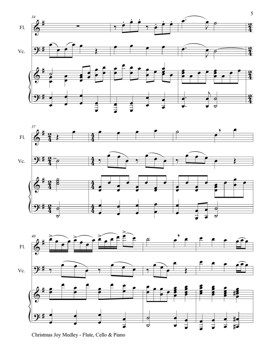 CHRISTMAS JOY MEDLEY (Trio – Flute, Cello & Piano with Parts) Flute scores gallery preview page 6