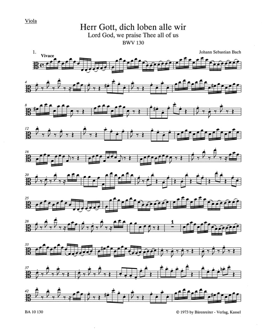 Lord God, we praise Thee all of us, BWV 130 by Johann Sebastian Bach Viola - Sheet Music