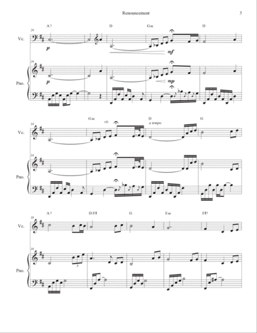 Renouncement for cello and piano duet Piano Accompaniment scores gallery preview page 3