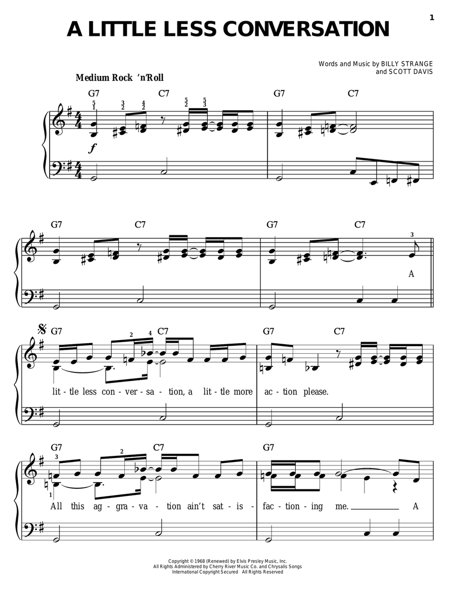 A Little Less Conversation Easy Piano scores gallery preview page 1