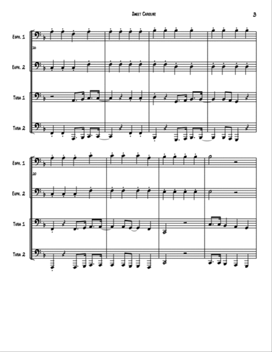 Sweet Caroline Brass Quartet scores gallery preview page 4