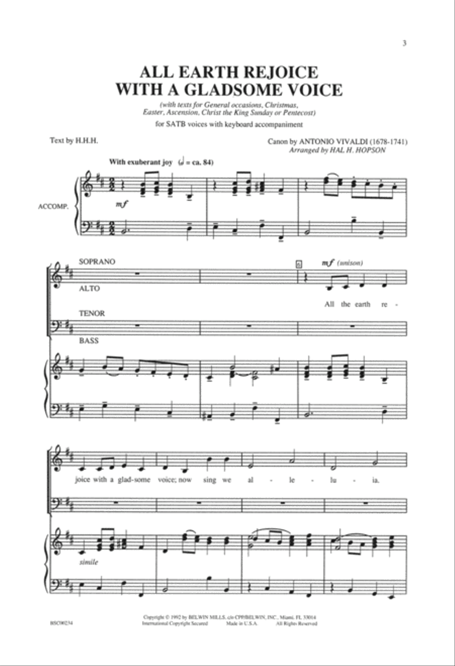 All Earth Rejoice with a Gladsome Voice Choir scores gallery preview page 1