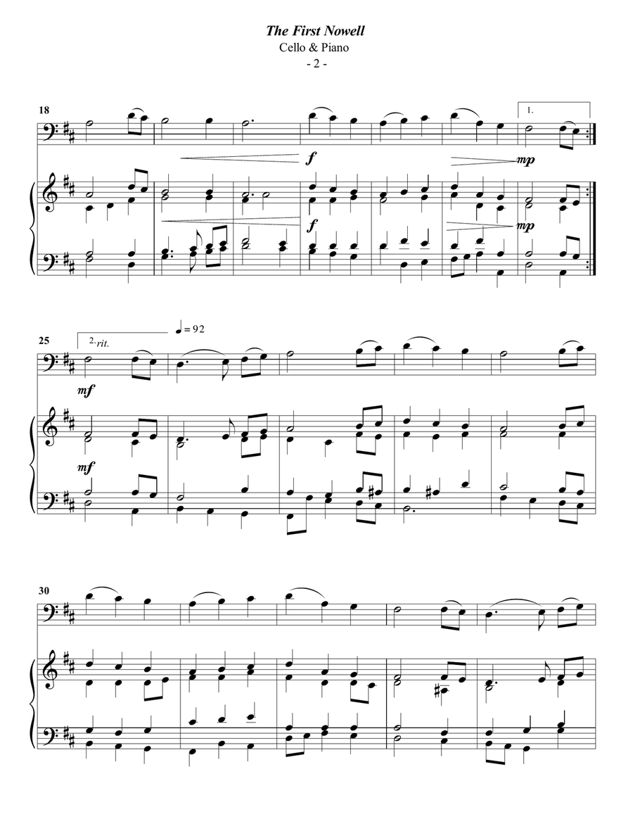 The First Noel for Cello & Piano Piano scores gallery preview page 2