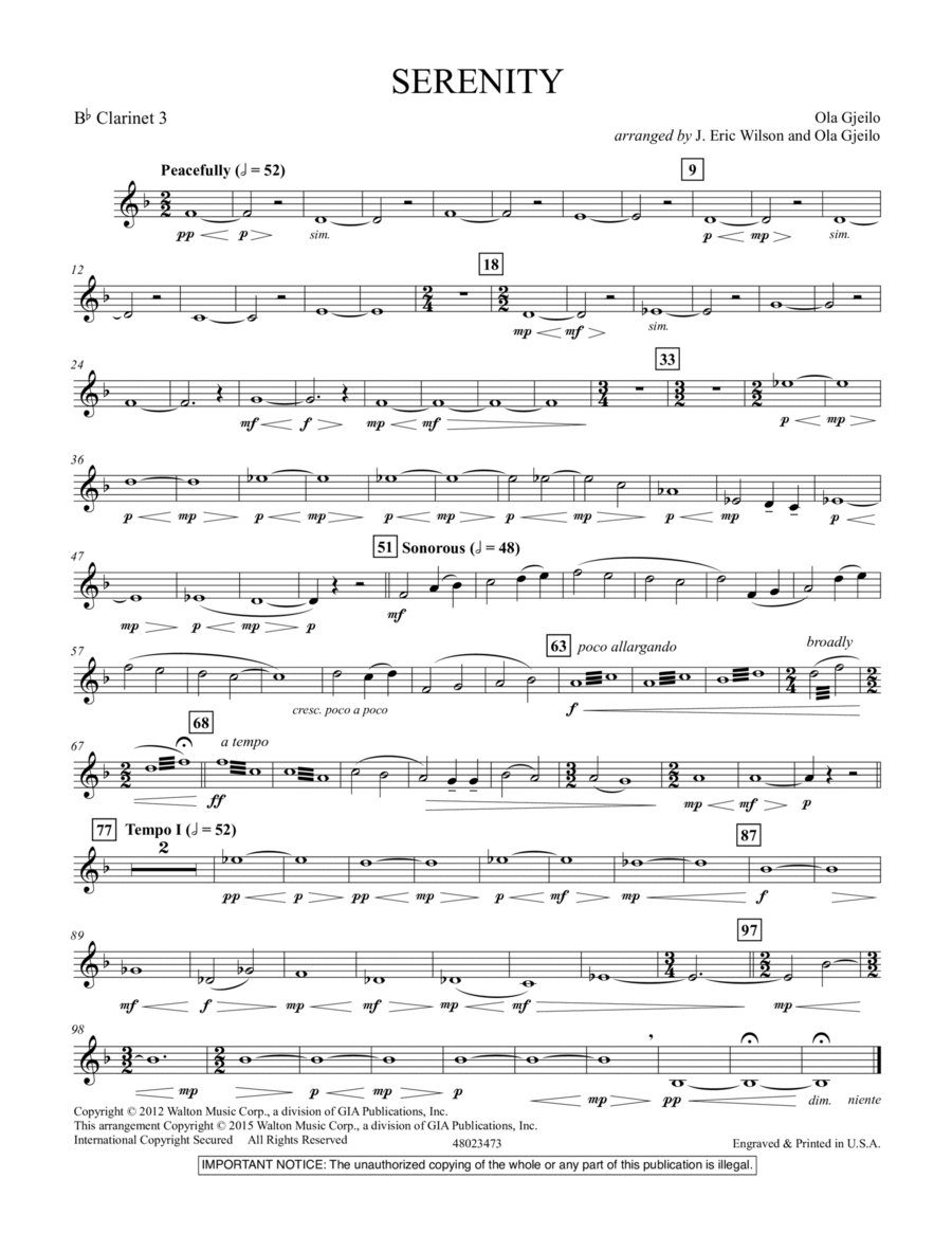 Serenity - Bb Clarinet 3 Serenity - Bb Clarinet 3 B-Flat Clarinet scores gallery preview page 1