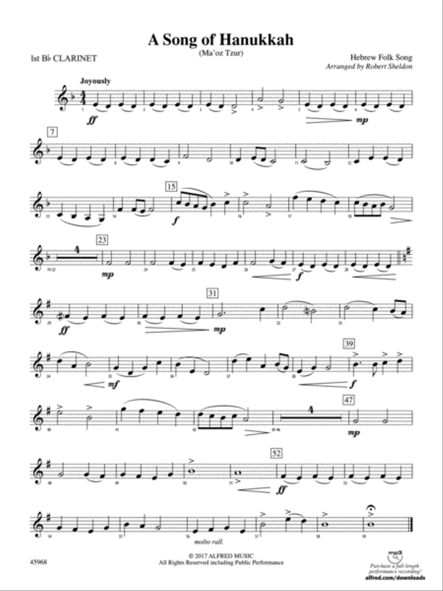 A Song of Hanukkah: 1st B-flat Clarinet Concert Band scores gallery preview page 1