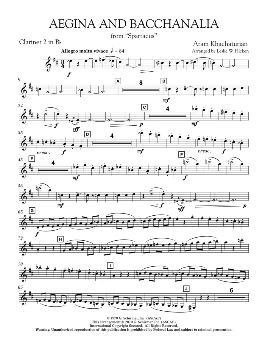 Aegina and Bacchanalia (from Spartacus) - Bb Clarinet 2 B-Flat Clarinet scores gallery preview page 1
