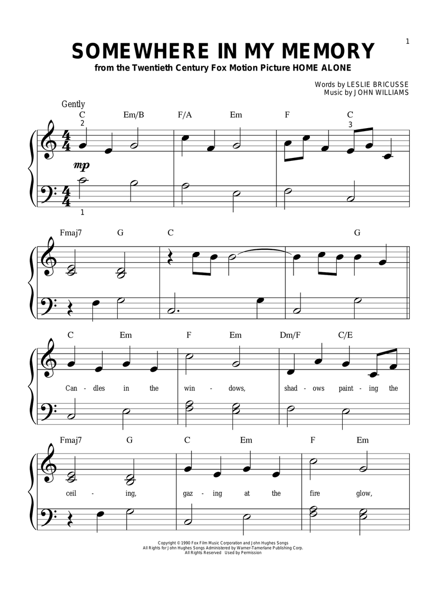 Somewhere In My Memory Easy Piano scores gallery preview page 1