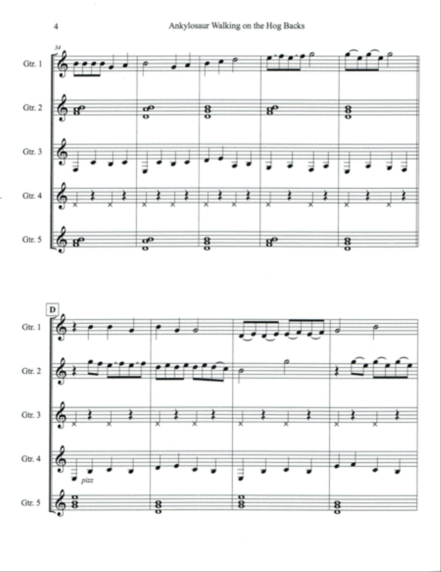Ankylosaur Walking on the Hog Backs Guitar Ensemble scores gallery preview page 5