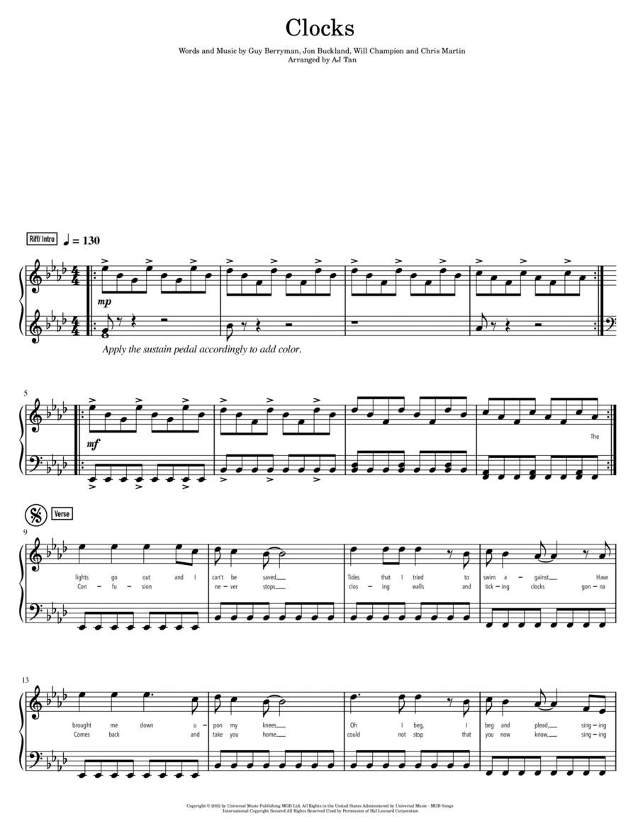 Clocks Piano Solo scores gallery preview page 1
