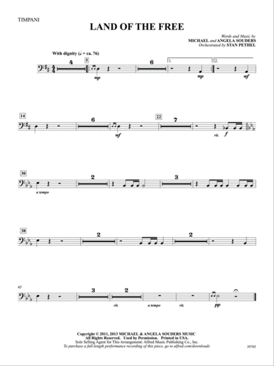 Land of the Free: Timpani Part scores gallery preview page 1