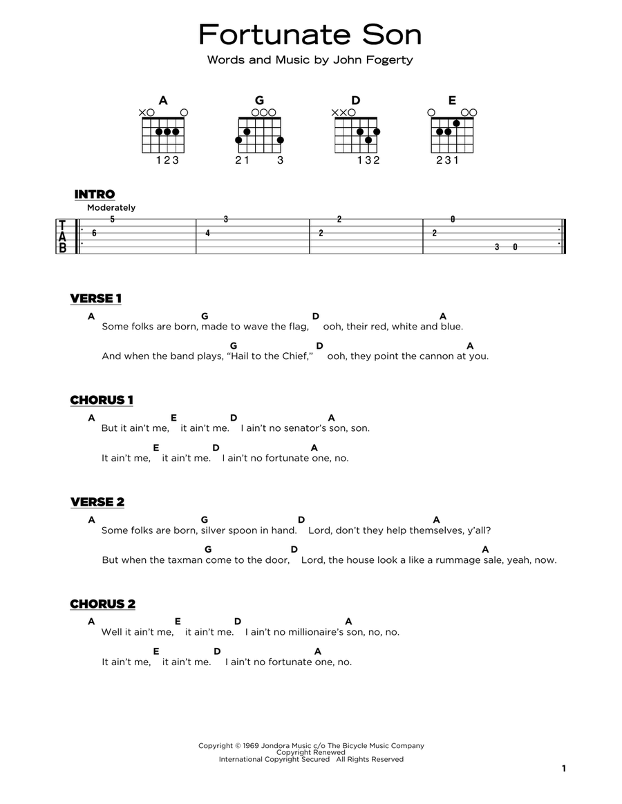 Fortunate Son Electric Guitar scores gallery preview page 1