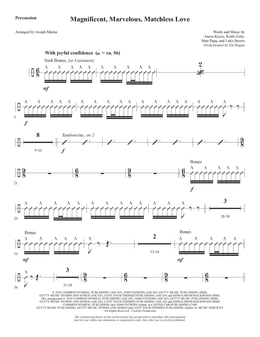Magnificent, Marvelous, Matchless Love (arr. Joseph M. Martin) - Percussion Choir scores gallery preview page 1