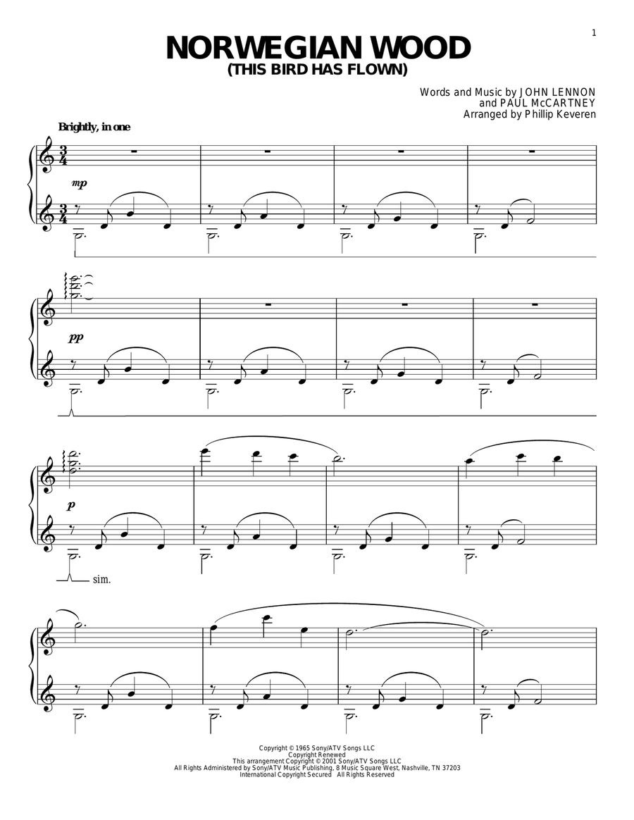 Norwegian Wood (This Bird Has Flown) (arr. Phillip Keveren) Piano Solo scores gallery preview page 1