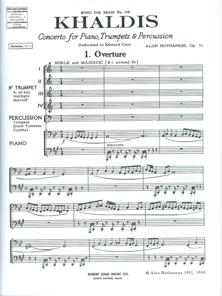 Khaldis Op91 - Piano/4 Tpts/Percu
