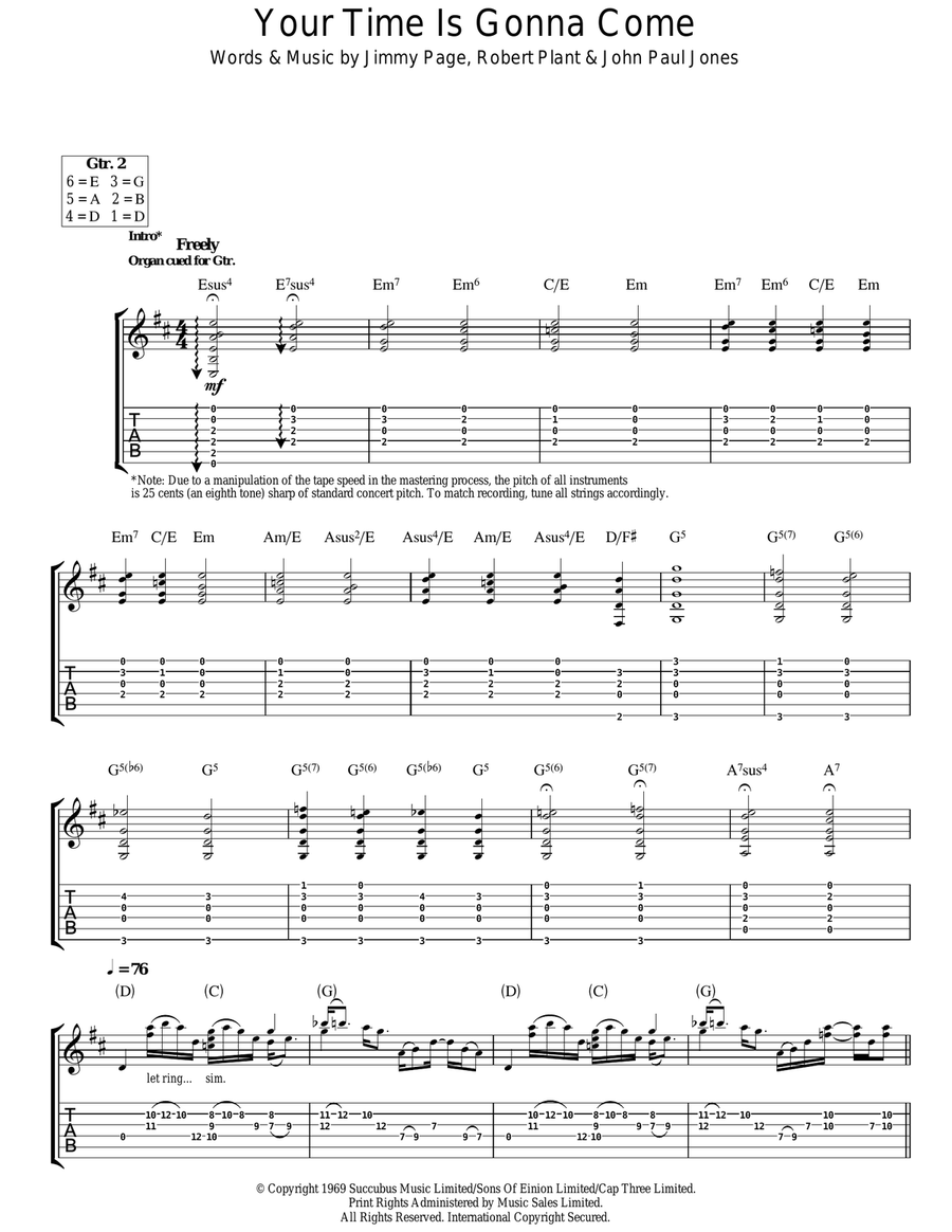Your Time Is Gonna Come Guitar Tablature scores gallery preview page 1