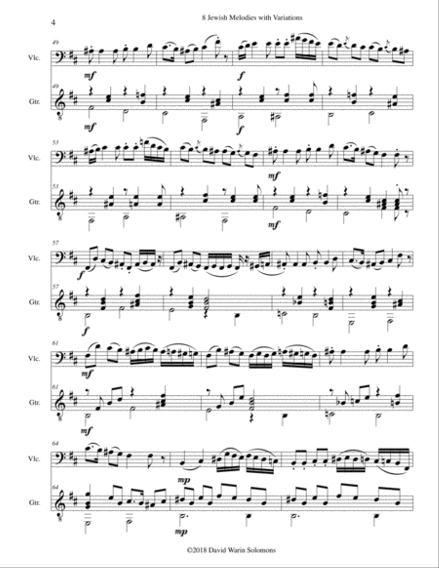 8 Jewish Melodies with Variations for cello and guitar String Duet scores gallery preview page 4