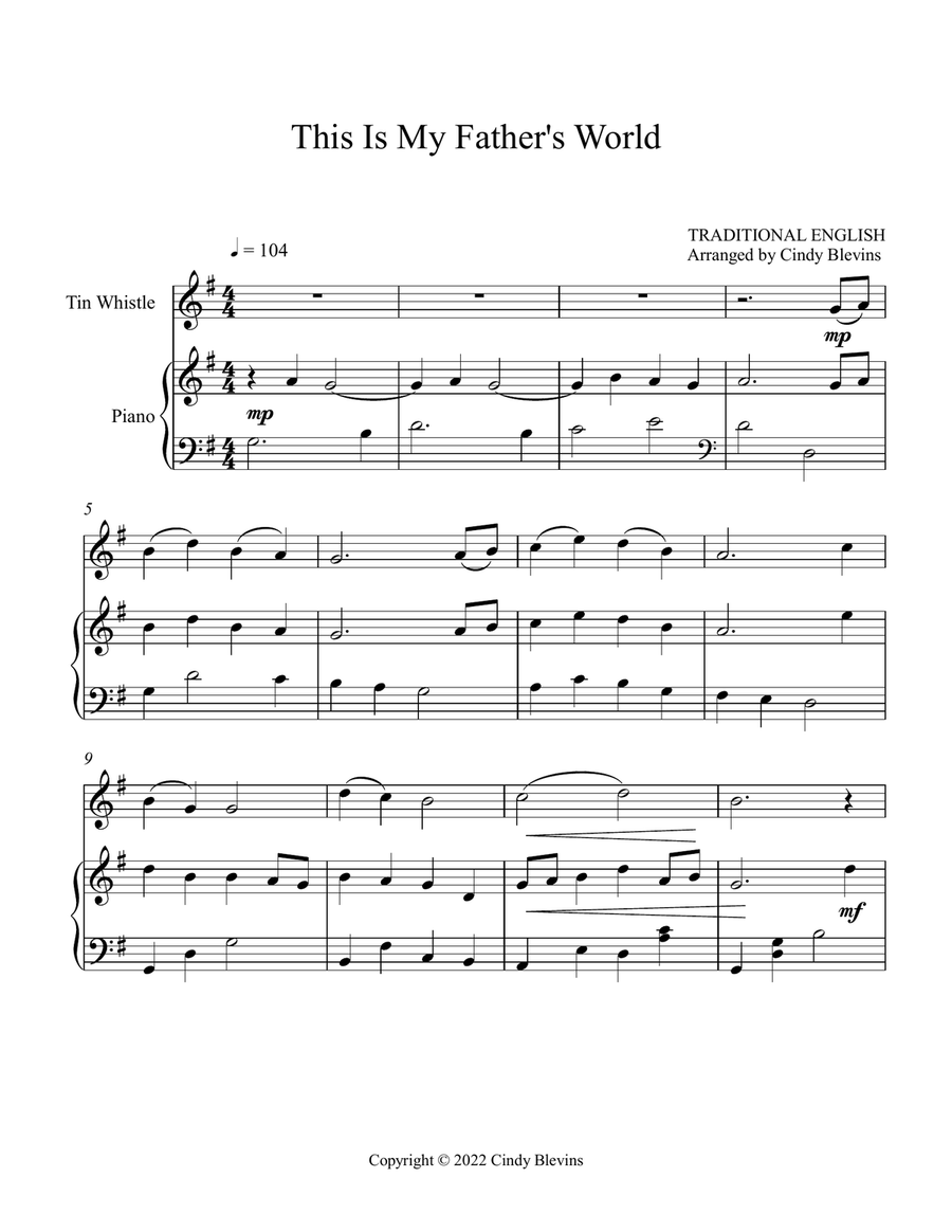 This Is My Father's World, Piano and Tin Whistle (D) Piano scores gallery preview page 3