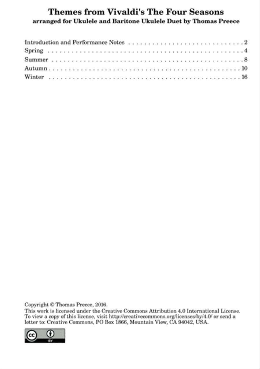 Themes from Vivaldi's The Four Seasons arranged for ukulele duet by Thomas Preece Brass Ensemble scores gallery preview page 2