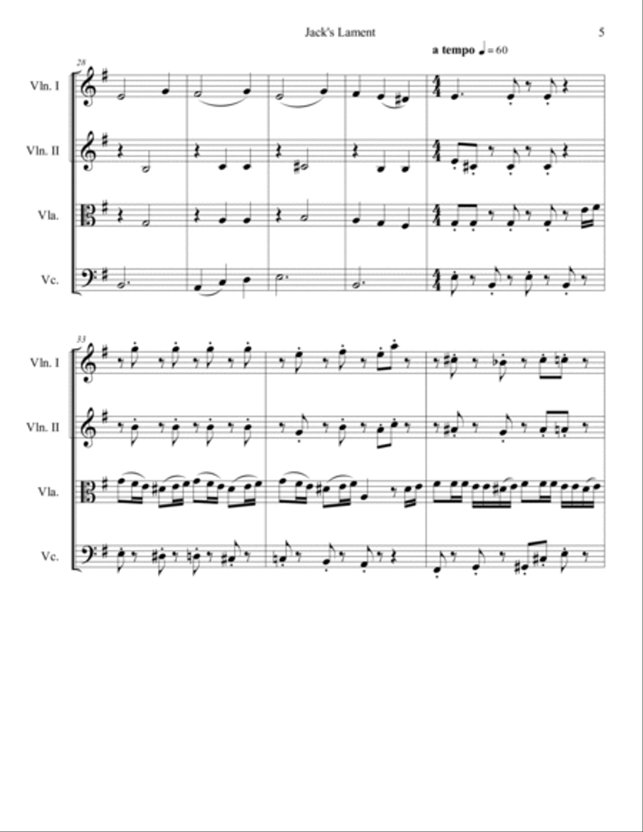 Jack's Lament String Quartet scores gallery preview page 6