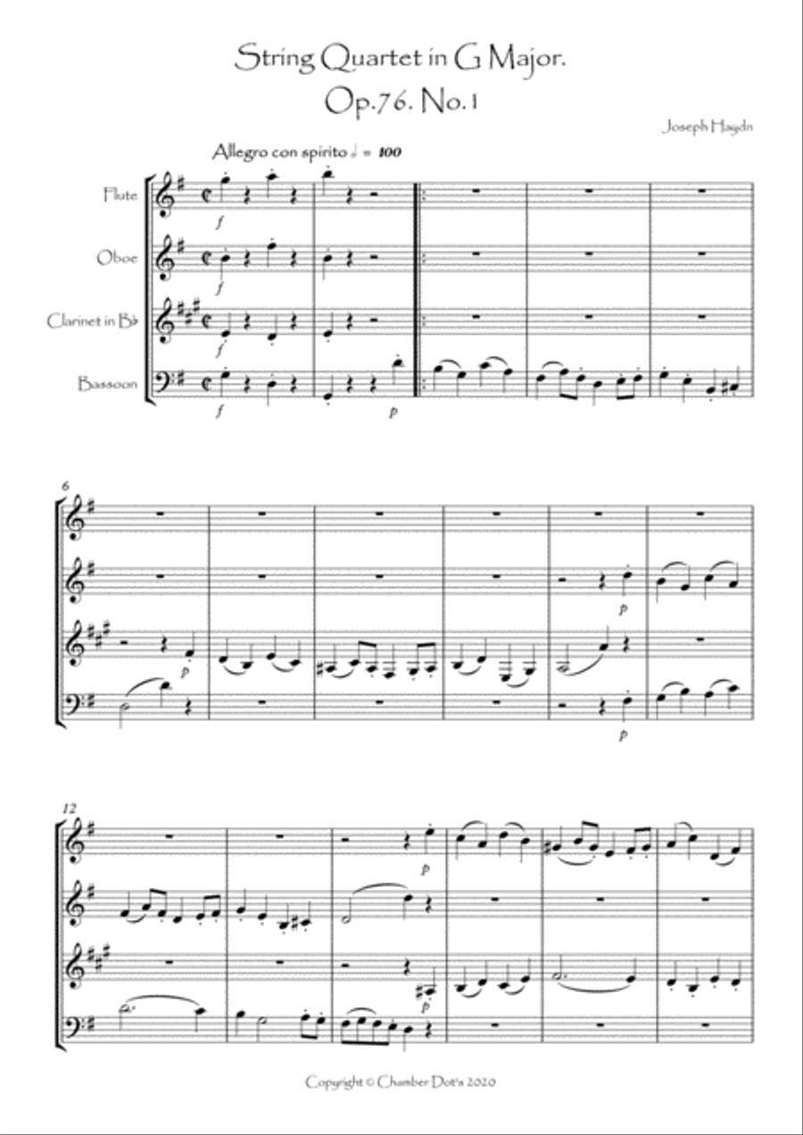 String Quartet in G major. Op.76.No.1 Woodwind Quartet scores gallery preview page 2