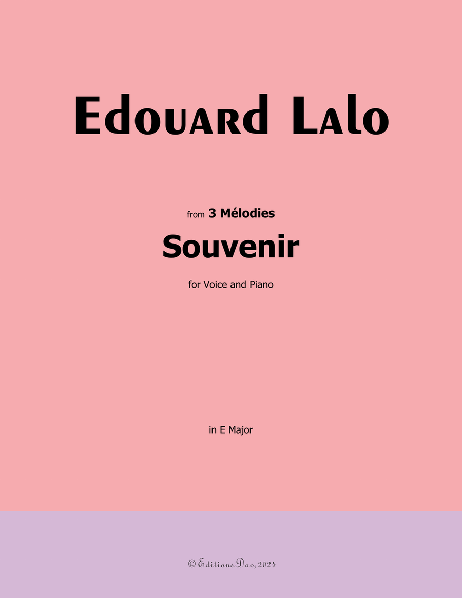 Souvenir, by Edouard Lalo, in E Major Piano, Vocal scores gallery preview page 1