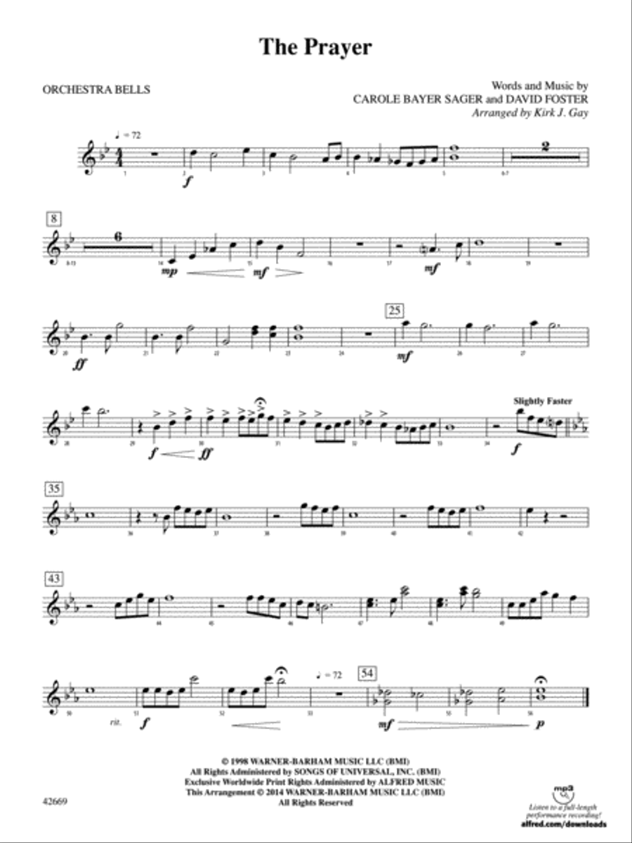 The Prayer: Bells Percussion Ensemble scores gallery preview page 1