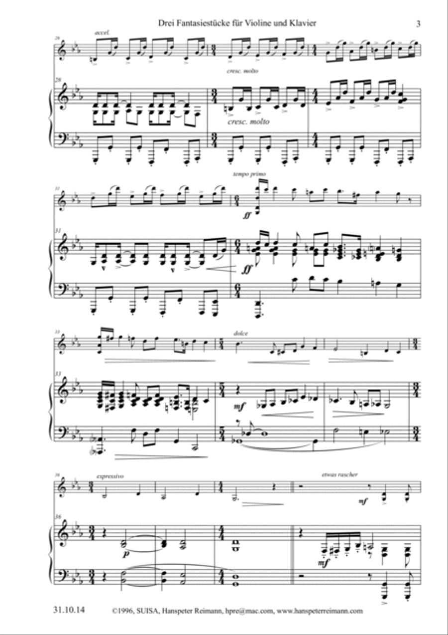 3 Fantasien für Violine und Piano Violin Solo scores gallery preview page 5