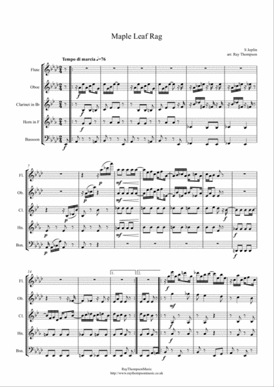 Scott Joplin: Maple Leaf Rag - wind quintet Woodwind Quintet scores gallery preview page 1