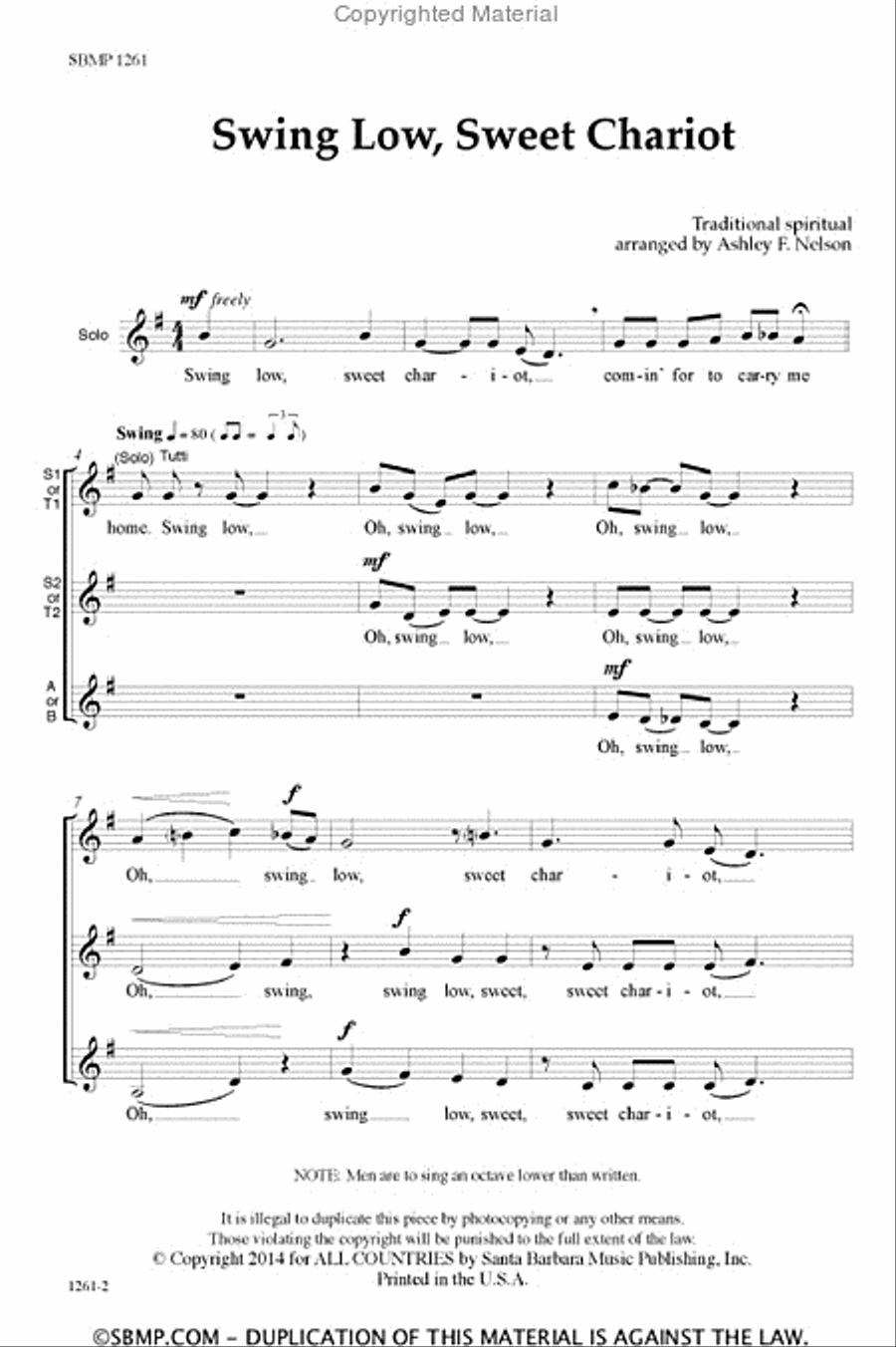 Swing Low, Sweet Chariot - SSA or TTB Octavo SSA scores gallery preview page 2