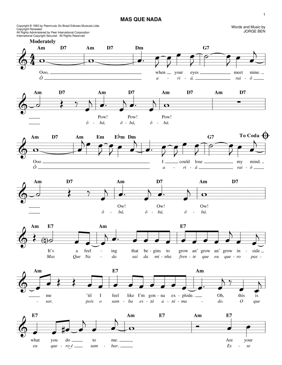 Mas Que Nada Piano scores gallery preview page 1