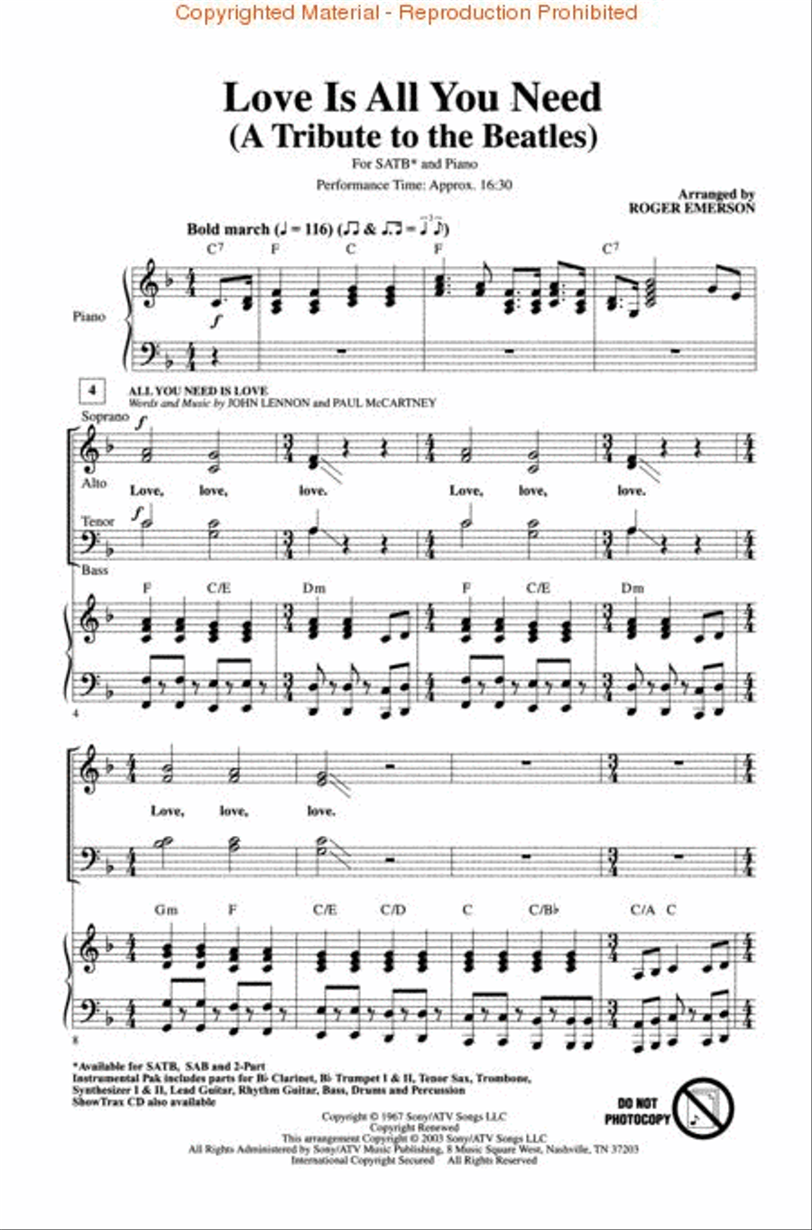 Love Is All You Need (Medley) (A Tribute to the Beatles) 4-Part scores gallery preview page 2