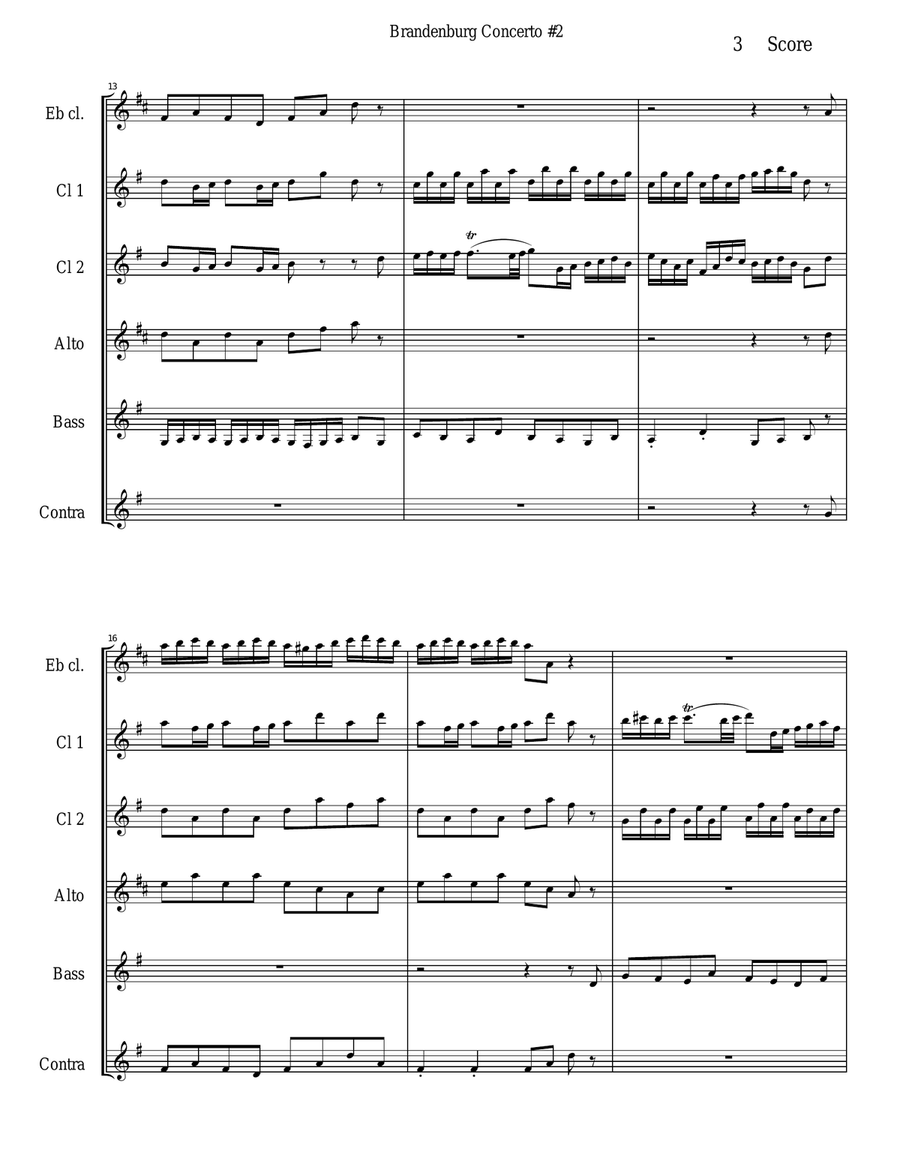 Bach Brandenburg Concerto #2 - 1st movement for Clarinet Choir Clarinet Choir scores gallery preview page 3