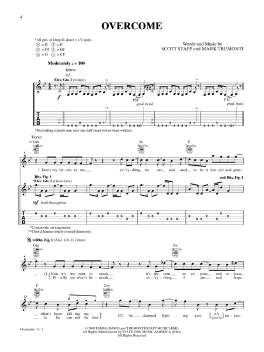 Overcome Guitar Tablature scores gallery preview page 1
