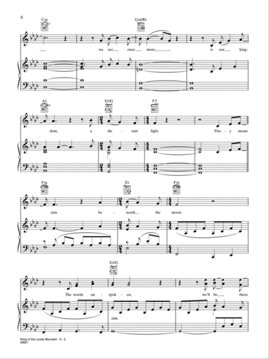 Song of the Lonely Mountain Piano, Vocal, Guitar scores gallery preview page 2