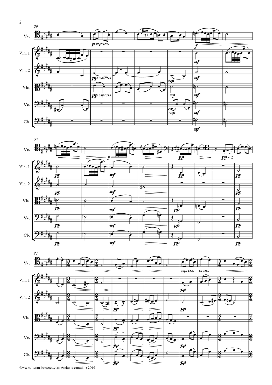 Tchaikovsky Andante Cantabile for Cello and Orchestra String Orchestra scores gallery preview page 3