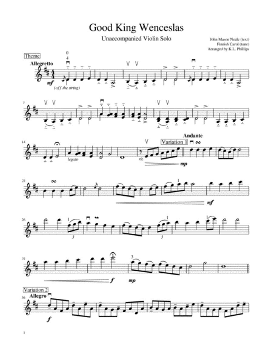 Good King Wenceslas - Theme and Variations for Unaccompanied Violin Solo Violin Solo scores gallery preview page 2