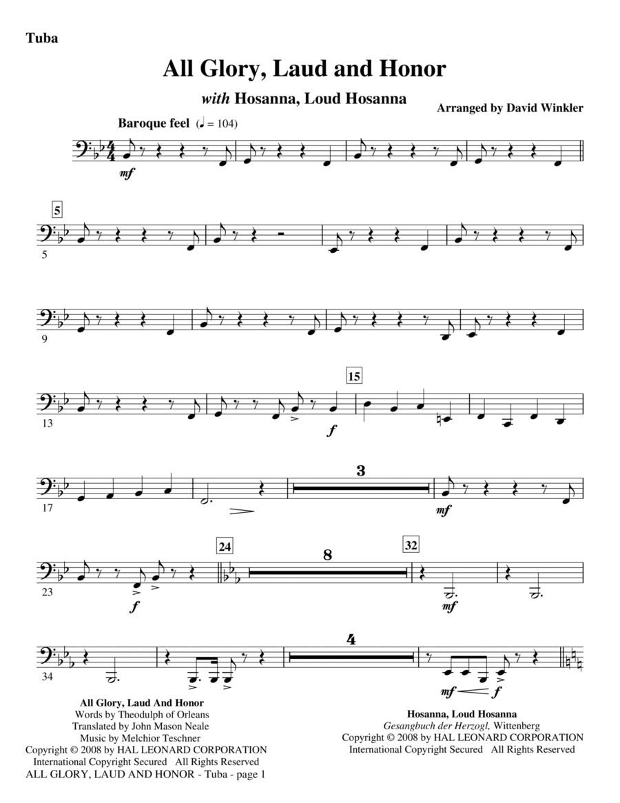 All Glory, Laud, And Honor (with Hosanna, Loud Hosanna) - Tuba Tuba scores gallery preview page 1