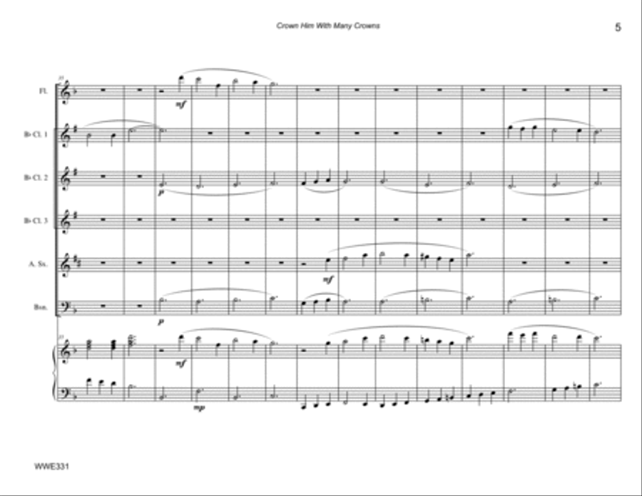 CROWN HIM WITH MANY CROWNS - WOODWIND ENSEMBLE with Piano Accompaniment Woodwind Ensemble scores gallery preview page 5