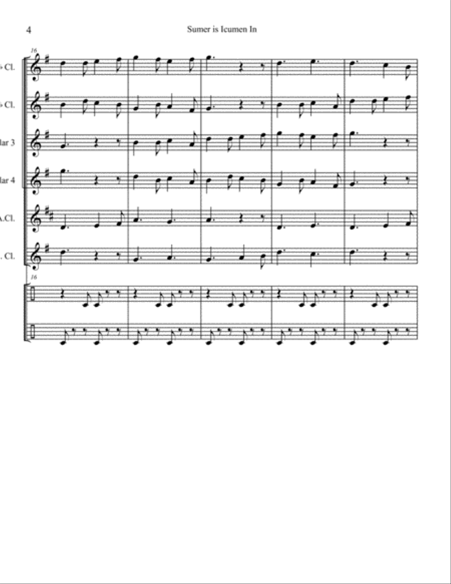 Sumer is Icumen In for Clarinet Choir Clarinet Choir scores gallery preview page 4