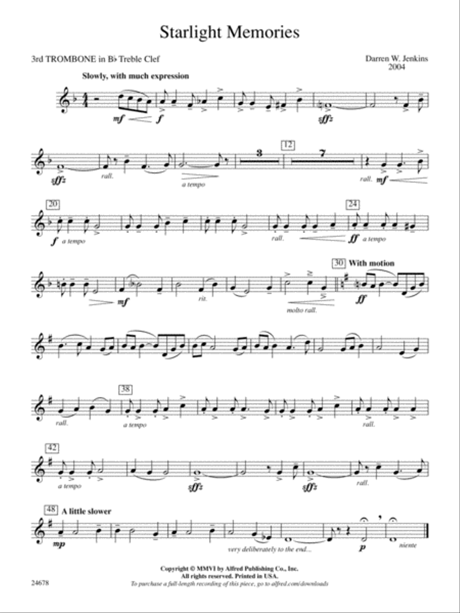 Starlight Memories: (World Part) 3rd B-flat Trombone T.C. Concert Band scores gallery preview page 1