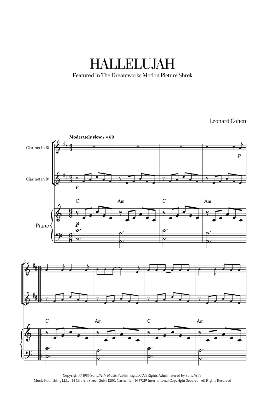 Hallelujah Clarinet Duet scores gallery preview page 1