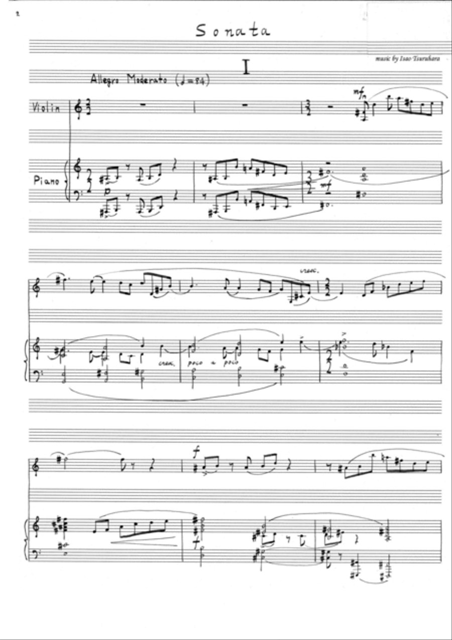 Isao Tsuruhara : ViolinSonata (1968) Violin Solo scores gallery preview page 2