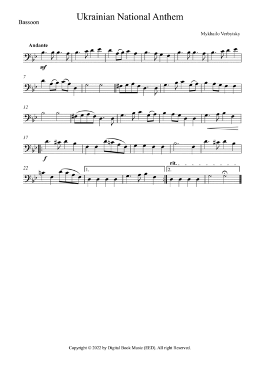 Ukrainian National Anthem - Mykhailo Verbytsky (Woodwind Quartet - Flute, Oboe, Clarinet, Bassoon) Woodwind Quartet scores gallery preview page 3