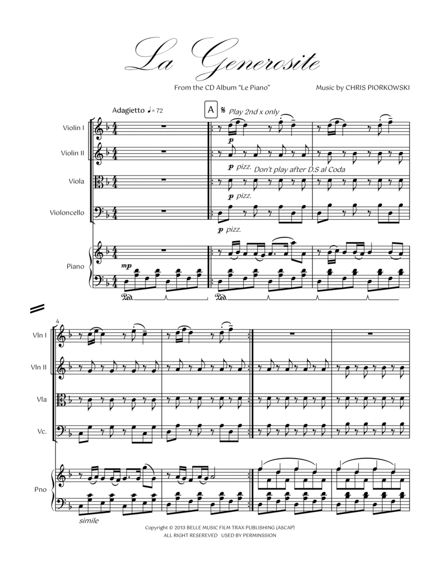 08. La Generosite Piano Quintet Piano Quintet scores gallery preview page 1