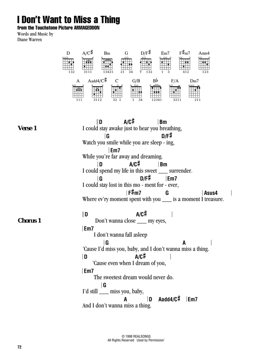 I Don't Want To Miss A Thing Acoustic Guitar scores gallery preview page 1