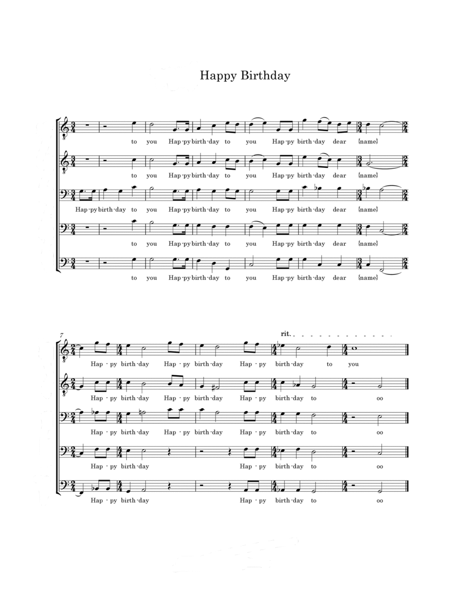 Happy Birthday (Male voices acapella) TTBB scores gallery preview page 1